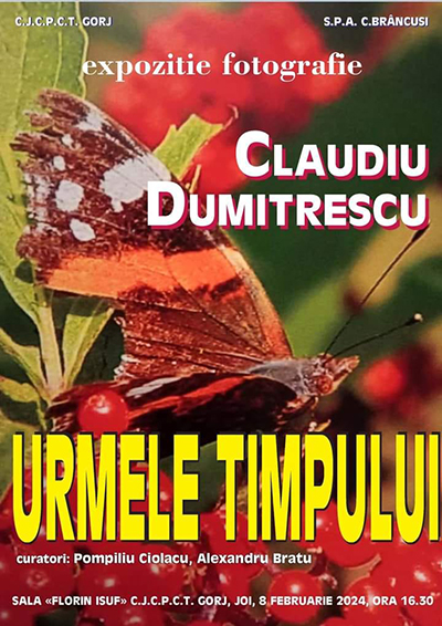 Centrul Judeţean pentru Conservarea şi Promovarea Culturii Tradiţionale Gorj vă invită joi, 8 februarie 2024, de la ora 16.30, la vernisarea expoziţiei “URMELE TIMPULUI”, la sala “Florin Isuf”. Expoziţia de...