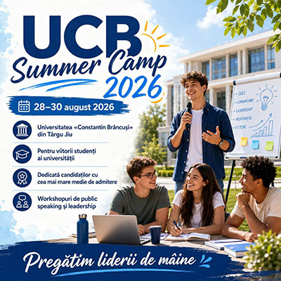 Universitatea „Constantin Brâncuşi” din Târgu Jiu organizează, în perioada 28–30 august 2026, UCB Summer Camp 2026, un proiect educaţional dedicat viitorilor studenţi ai universităţii, care au obţinut cele mai bune...